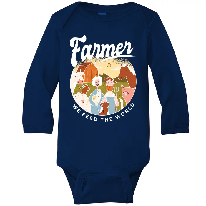 Farmer We Feed The World Baby Long Sleeve Bodysuit