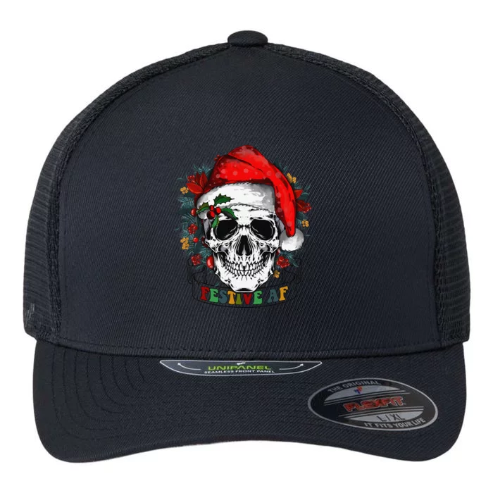 Festive AF Santa Floral Skeleton Christmas Holiday Funny Flexfit Unipanel Trucker Cap