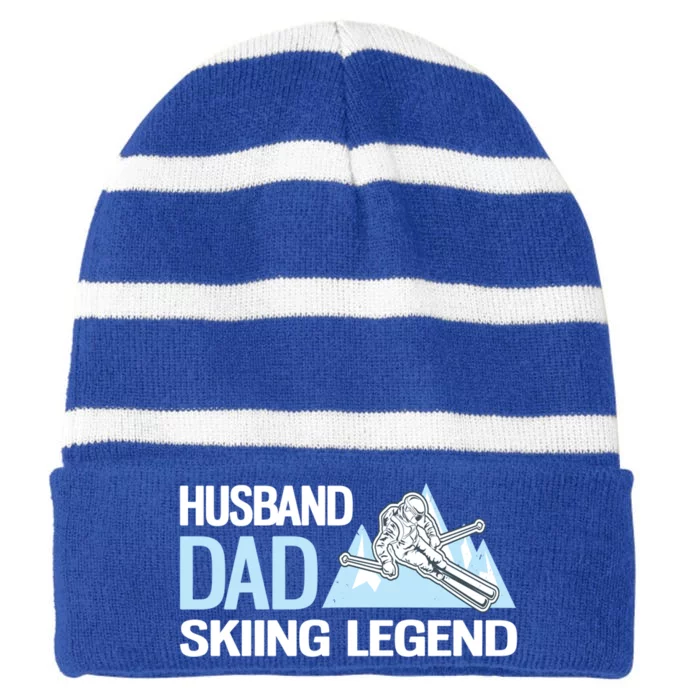 Funny Alpine Skiing Husband Dad Skiing Legend Gift Striped Beanie with Solid Band