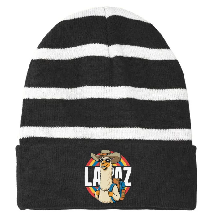 Funny Alpaca South America Traveler Bolivia La Paz Striped Beanie with Solid Band