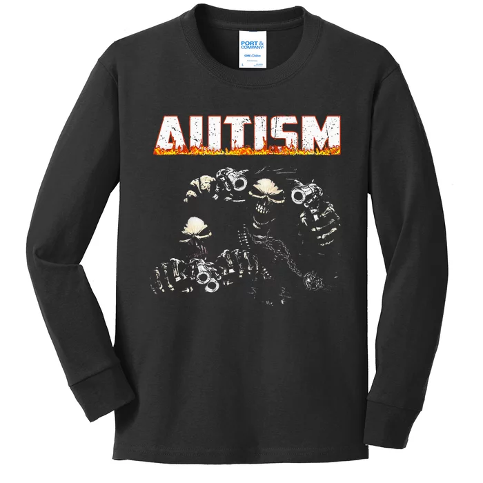 Funny Autism Skeleton Meme Halloween Costume Spooky Season Kids Long Sleeve Shirt