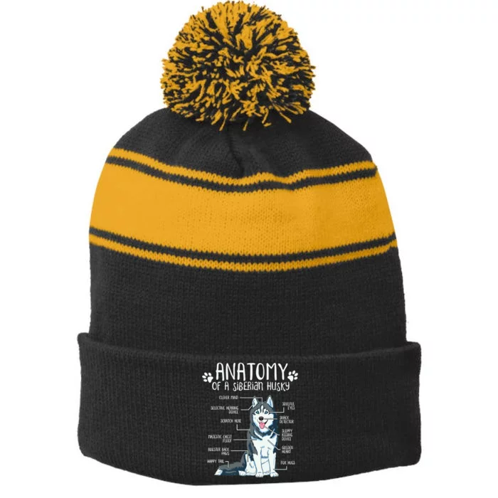 Funny Anatomy Siberian Husky Dog Lover Stripe Pom Pom Beanie