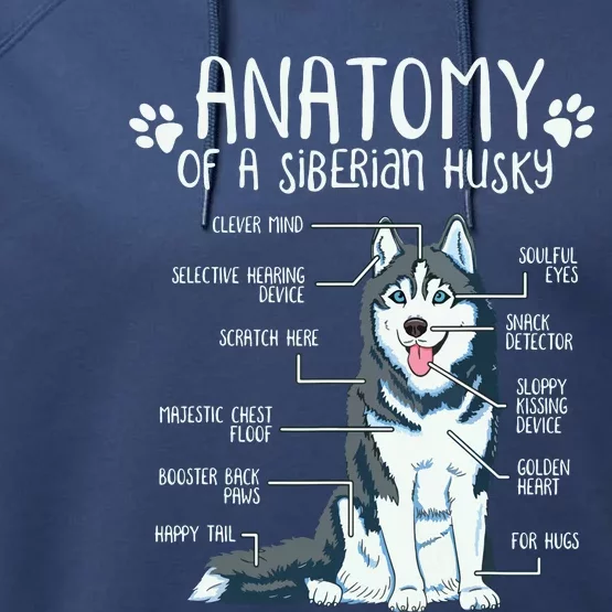 Funny Anatomy Siberian Husky Dog Lover Performance Fleece Hoodie