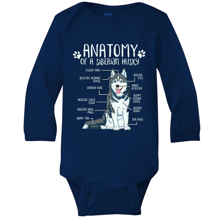 Funny Anatomy Siberian Husky Dog Lover Baby Long Sleeve Bodysuit