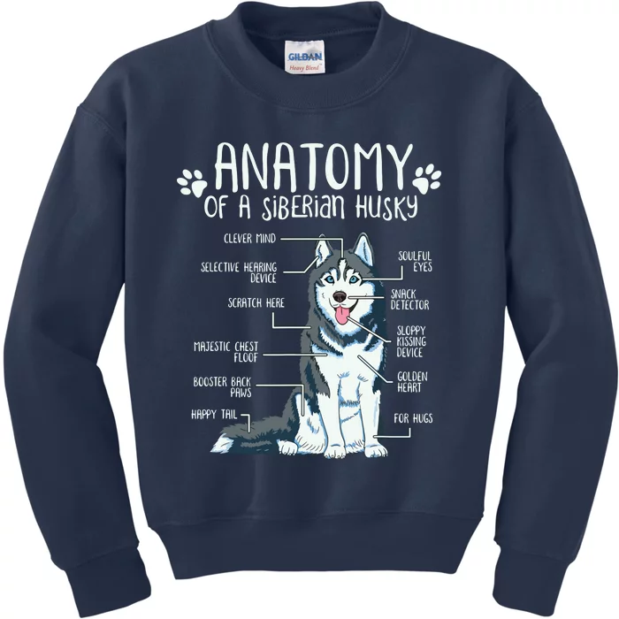 Funny Anatomy Siberian Husky Dog Lover Kids Sweatshirt