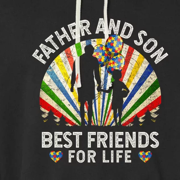 Father And Son Best Friends For Life Autism Awareness Garment-Dyed Fleece Hoodie