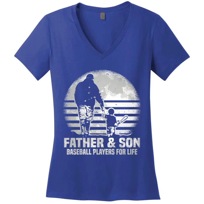 Father And Son Baseball Matching Dad Son Gift Women's V-Neck T-Shirt