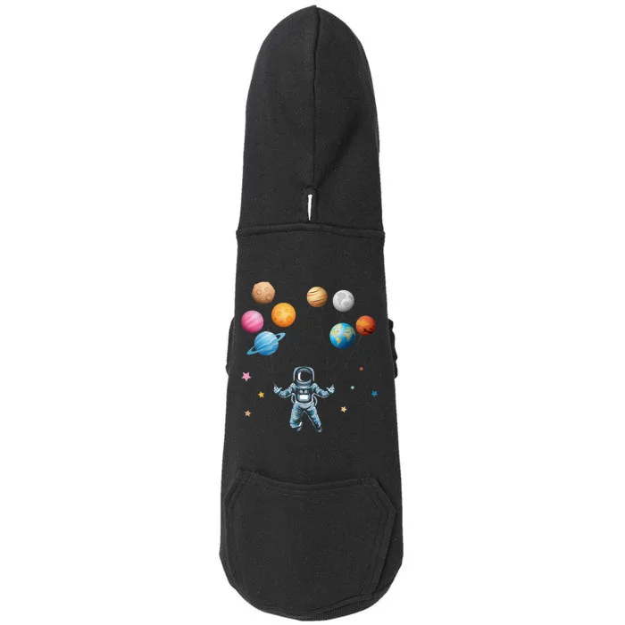 Funny Astronaut Spaceman Flies With Planet Balloons Doggie 3-End Fleece Hoodie