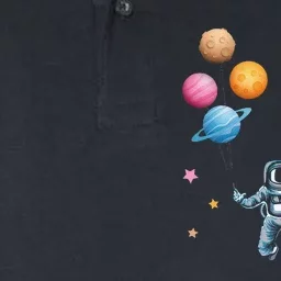 Funny Astronaut Spaceman Flies With Planet Balloons Softstyle Adult Sport Polo