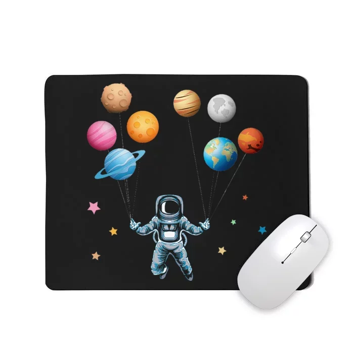 Funny Astronaut Spaceman Flies With Planet Balloons Mousepad