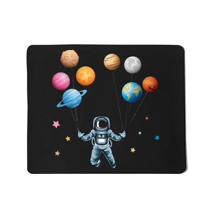 Funny Astronaut Spaceman Flies With Planet Balloons Mousepad