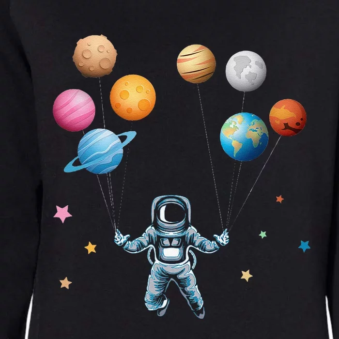 Funny Astronaut Spaceman Flies With Planet Balloons Womens California Wash Sweatshirt