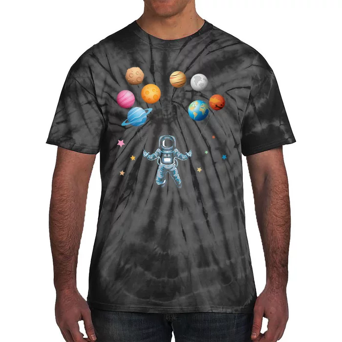 Funny Astronaut Spaceman Flies With Planet Balloons Tie-Dye T-Shirt