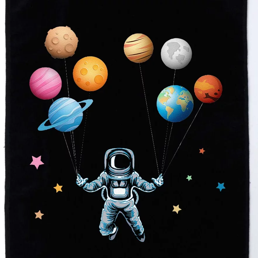 Funny Astronaut Spaceman Flies With Planet Balloons Platinum Collection Golf Towel