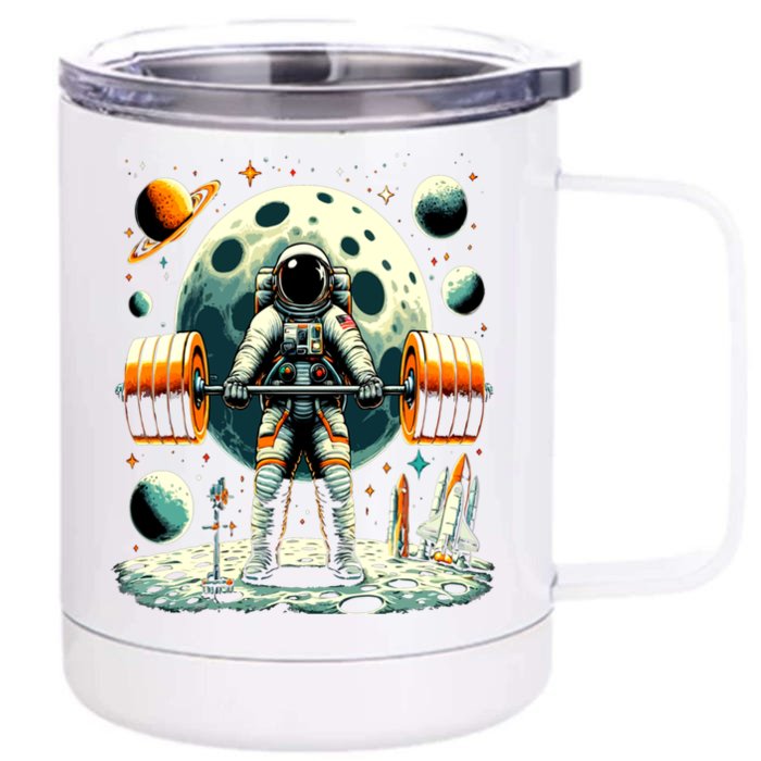 Funny Astronaut Space Weightlifting Fitness Gym Workout Gift Front & Back 12oz Stainless Steel Tumbler Cup