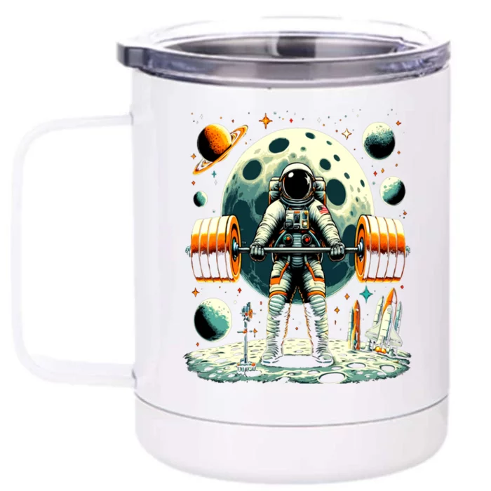 Funny Astronaut Space Weightlifting Fitness Gym Workout Gift Front & Back 12oz Stainless Steel Tumbler Cup