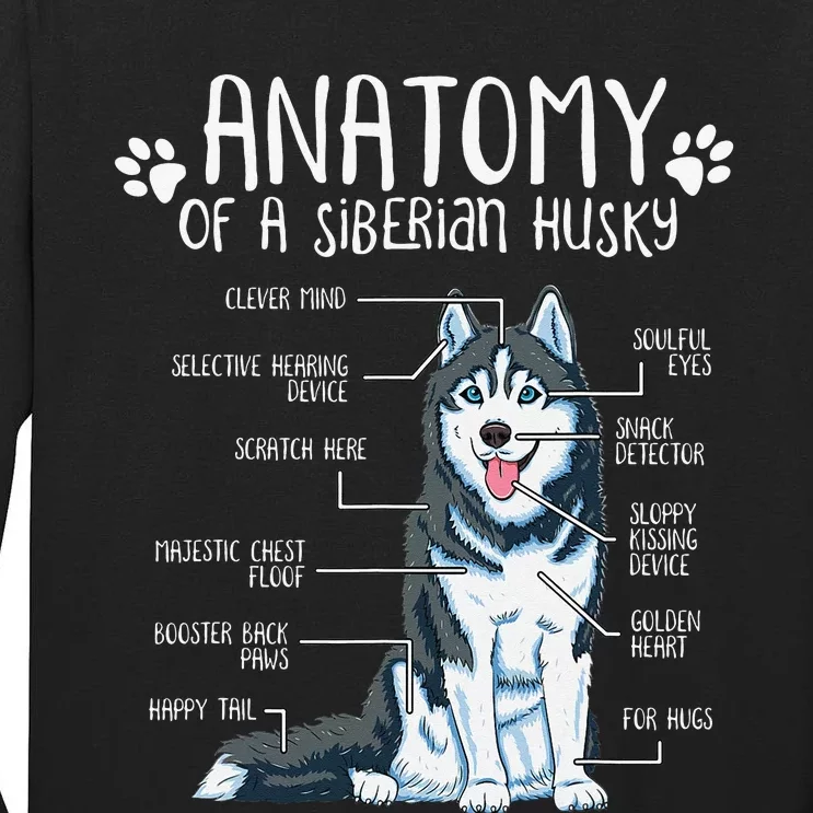 Funny Anatomy Siberian Husky Dog Lover Tall Long Sleeve T-Shirt