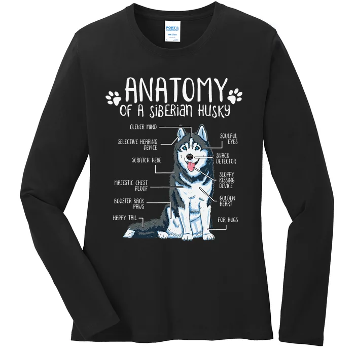 Funny Anatomy Siberian Husky Dog Lover Ladies Long Sleeve Shirt