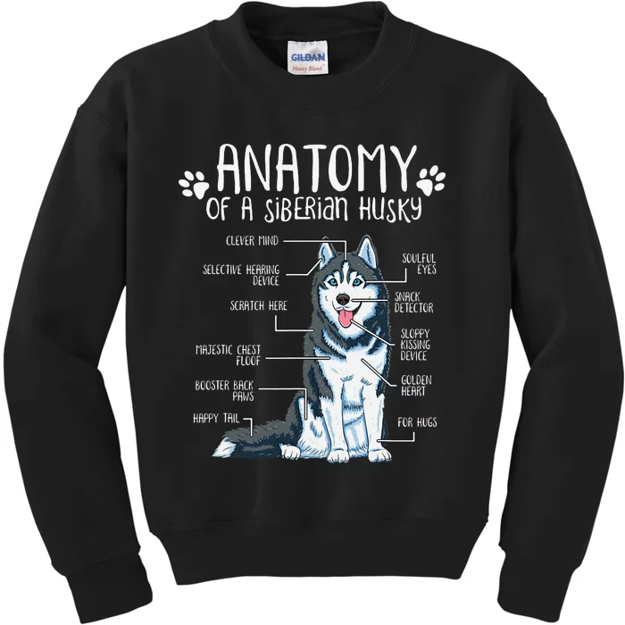 Funny Anatomy Siberian Husky Dog Lover Kids Sweatshirt