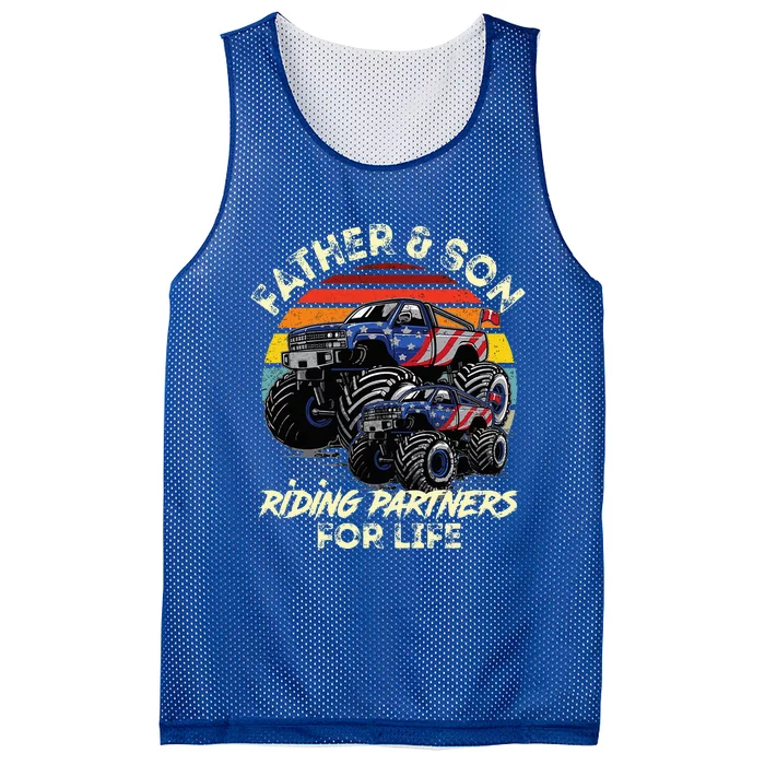 Father And Son Riding Monster Truck For Life Racing Truck Mesh Reversible Basketball Jersey Tank