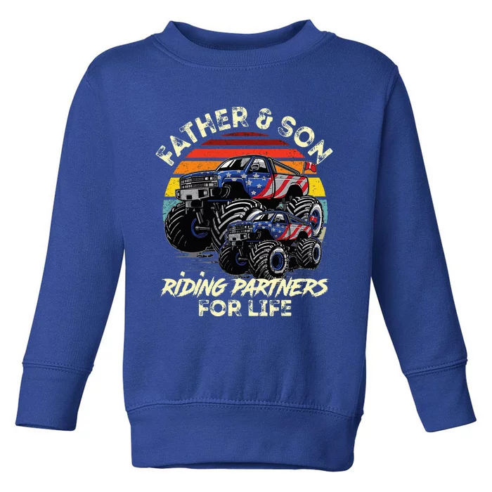 Father And Son Riding Monster Truck For Life Racing Truck Toddler Sweatshirt