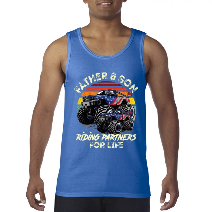 Father And Son Riding Monster Truck For Life Racing Truck Tank Top