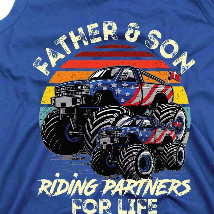 Father And Son Riding Monster Truck For Life Racing Truck Tank Top