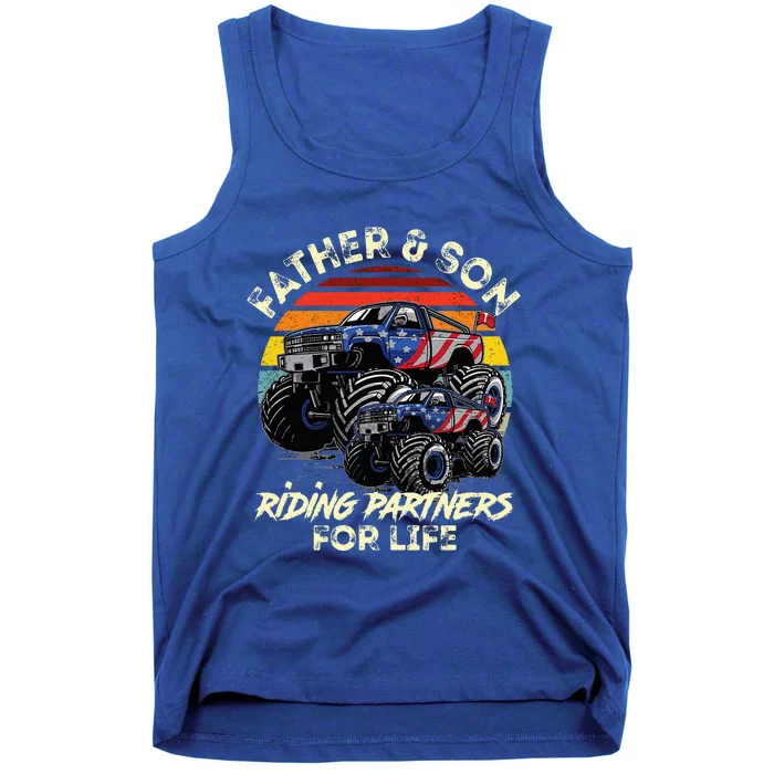 Father And Son Riding Monster Truck For Life Racing Truck Tank Top