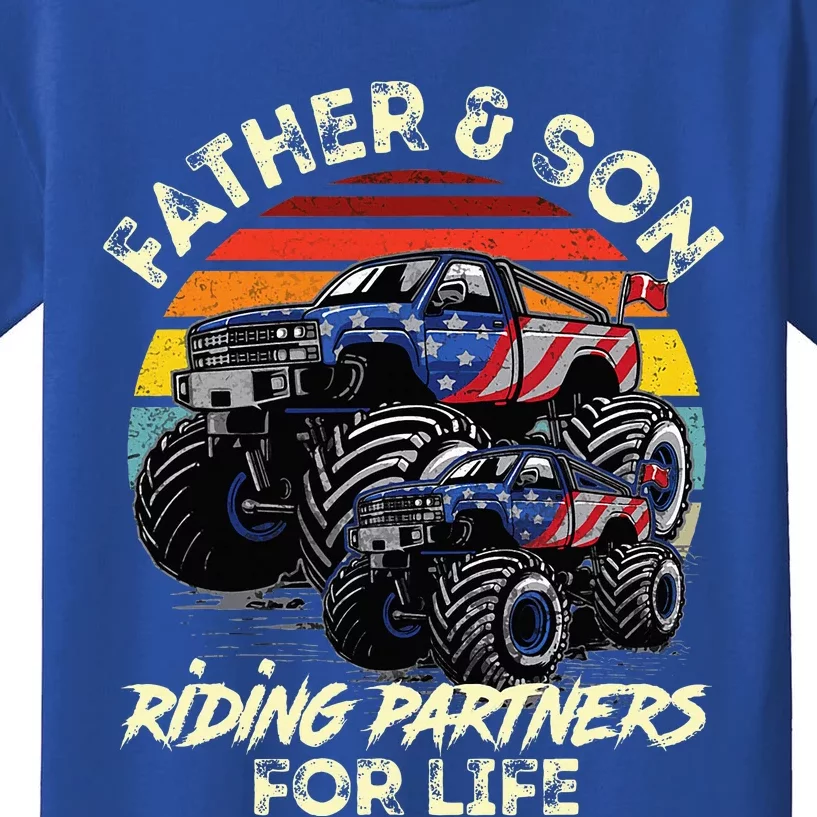 Father And Son Riding Monster Truck For Life Racing Truck Kids T-Shirt