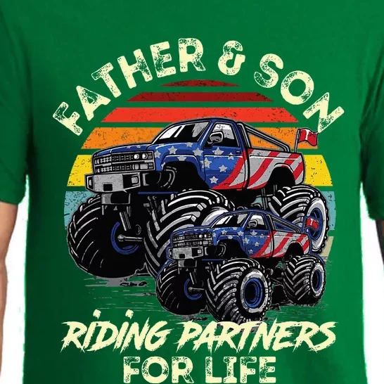 Father And Son Riding Monster Truck For Life Racing Truck Pajama Set