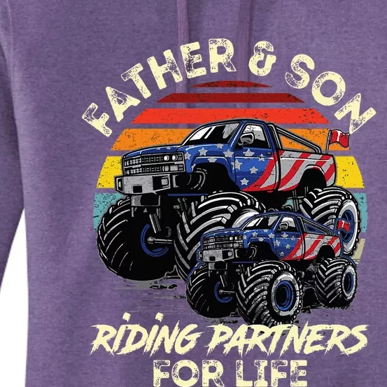 Father And Son Riding Monster Truck For Life Racing Truck Women's Pullover Hoodie