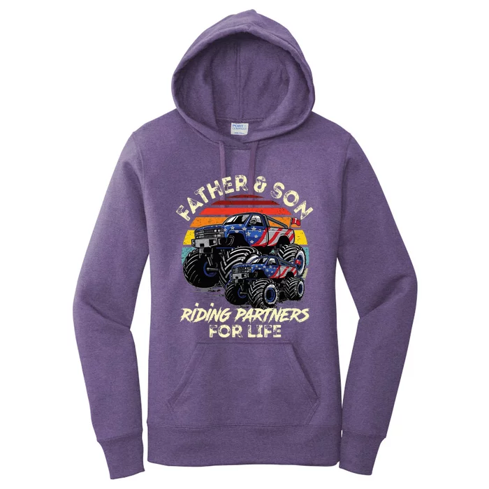 Father And Son Riding Monster Truck For Life Racing Truck Women's Pullover Hoodie