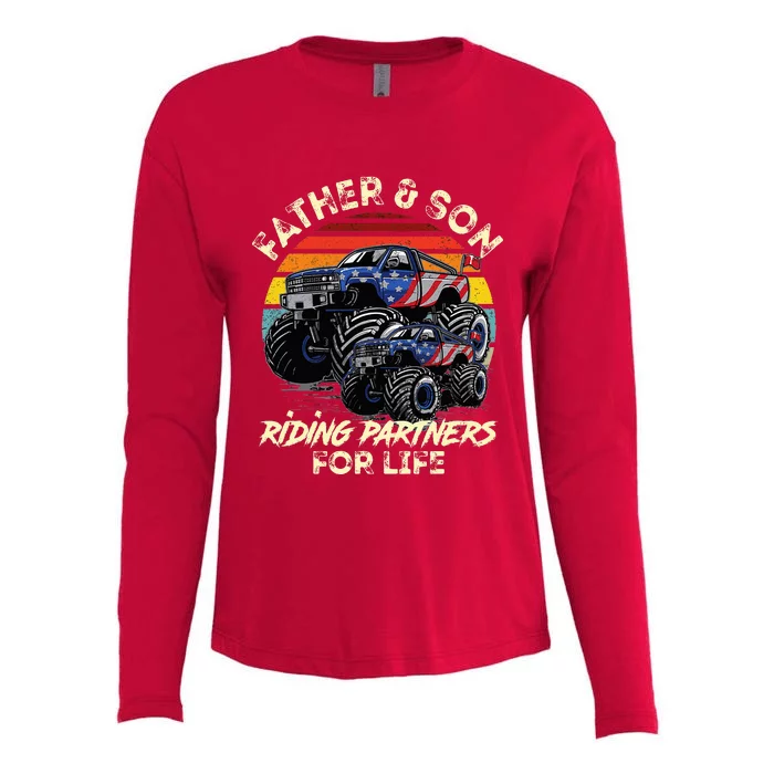 Father And Son Riding Monster Truck For Life Racing Truck Womens Cotton Relaxed Long Sleeve T-Shirt