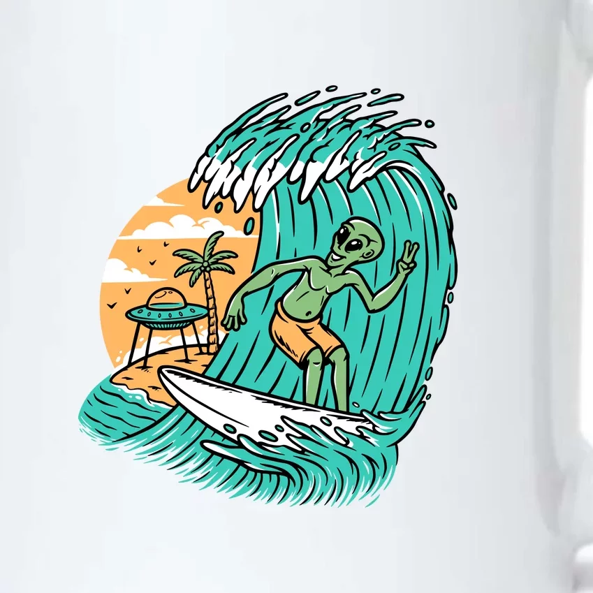 Funny Aliens Surfing On The Beach Holiday Black Color Changing Mug