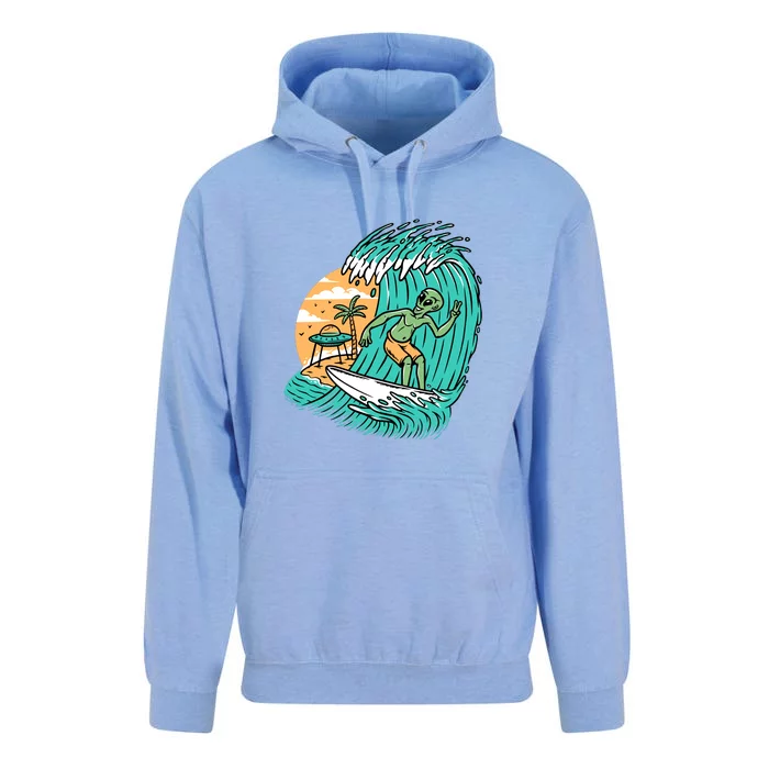 Funny Aliens Surfing On The Beach Holiday Unisex Surf Hoodie