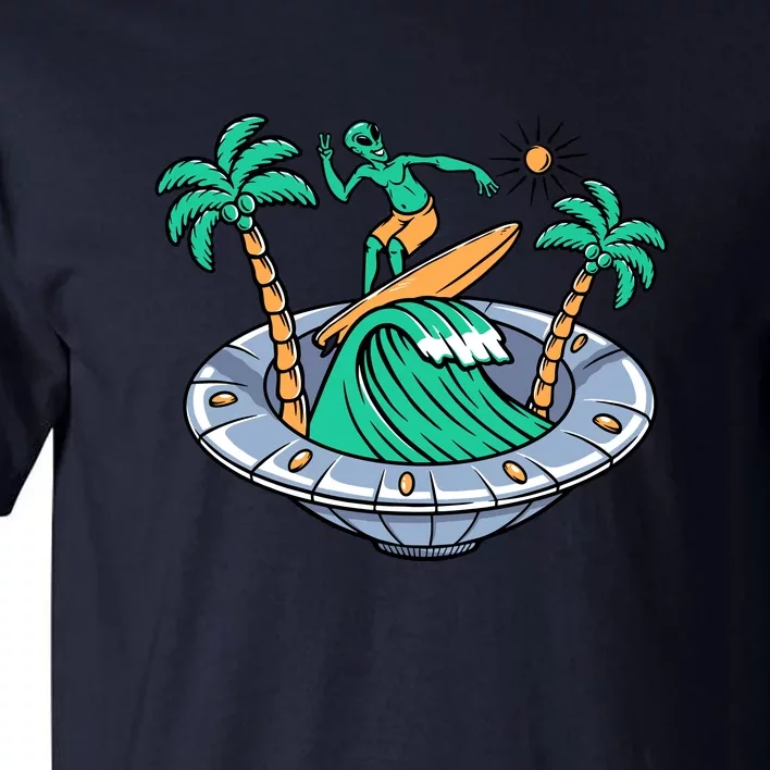 Funny Alien Surfing Inside UFO Holiday Gift Surf Tall T-Shirt