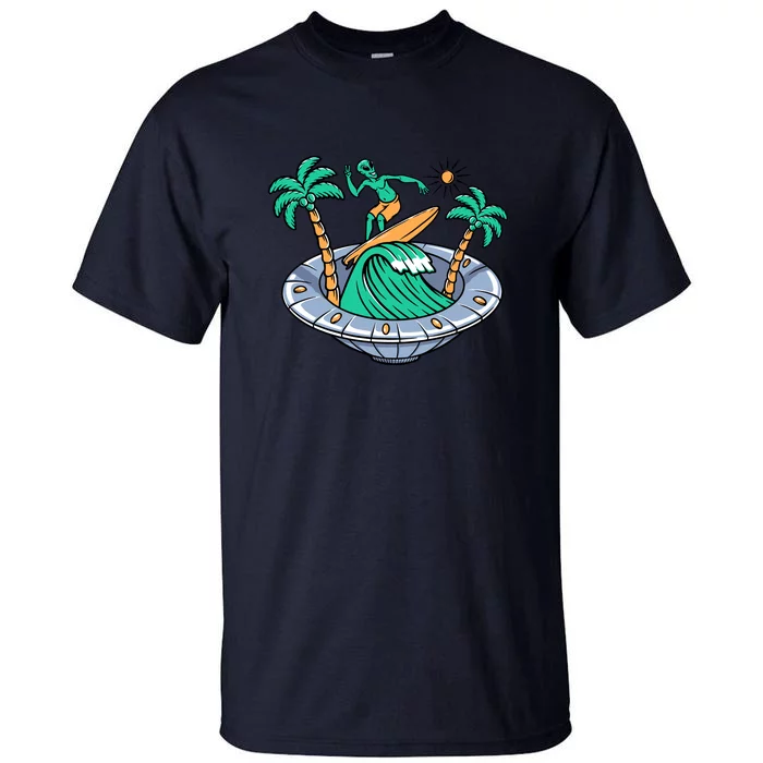 Funny Alien Surfing Inside UFO Holiday Gift Surf Tall T-Shirt