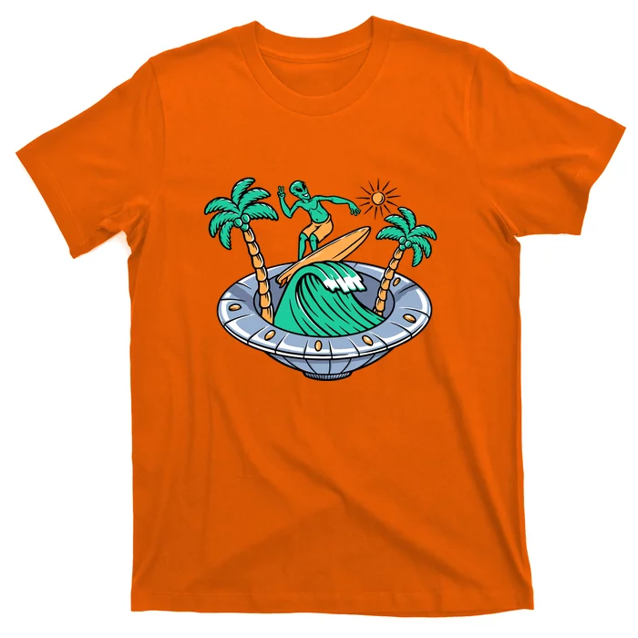 Funny Alien Surfing Inside UFO Holiday Gift Surf T-Shirt