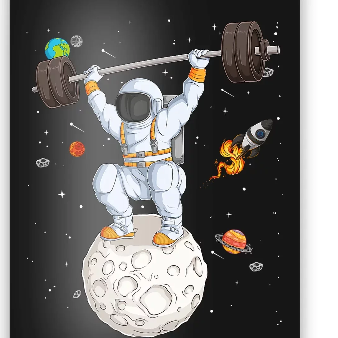 Funny Astronaut Space Weightlifting Fitness Gym Workout Men Poster