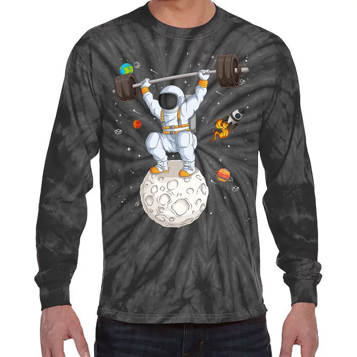 Funny Astronaut Space Weightlifting Fitness Gym Workout Men Tie-Dye Long Sleeve Shirt