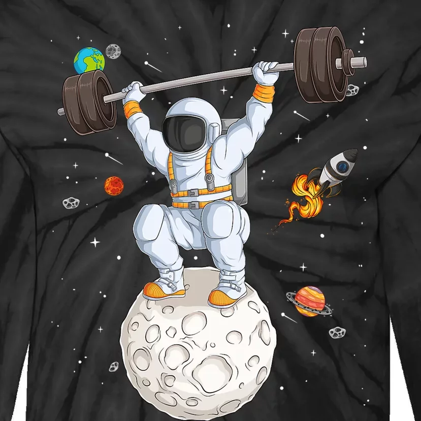 Funny Astronaut Space Weightlifting Fitness Gym Workout Men Tie-Dye Long Sleeve Shirt