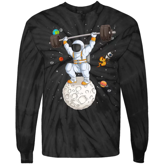 Funny Astronaut Space Weightlifting Fitness Gym Workout Men Tie-Dye Long Sleeve Shirt