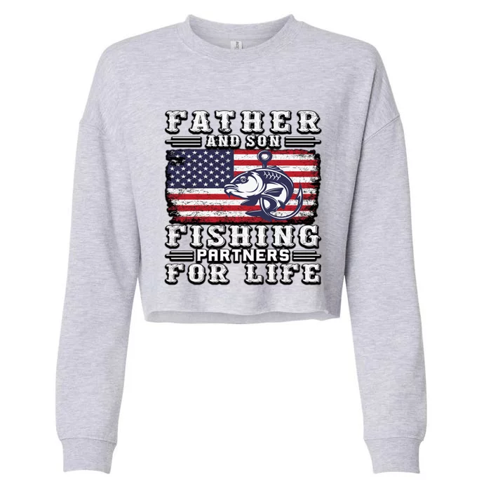 Father And Son Fishing Partners For Life Gift Cropped Pullover Crew