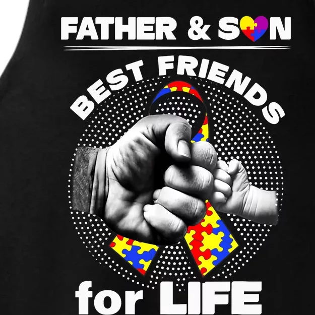 Father And Son Best Friends For Life Ribbon Autism Awareness Ladies Tri-Blend Wicking Tank