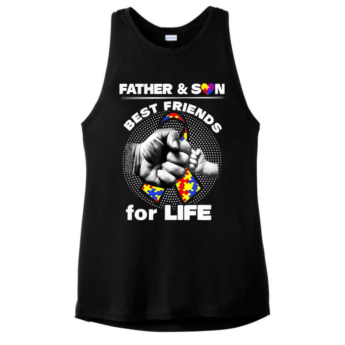 Father And Son Best Friends For Life Ribbon Autism Awareness Ladies Tri-Blend Wicking Tank