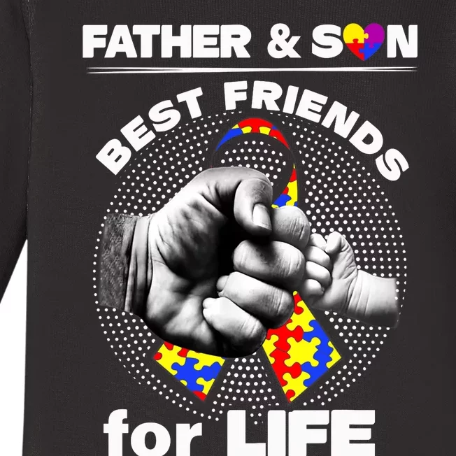 Father And Son Best Friends For Life Ribbon Autism Awareness Baby Long Sleeve Bodysuit