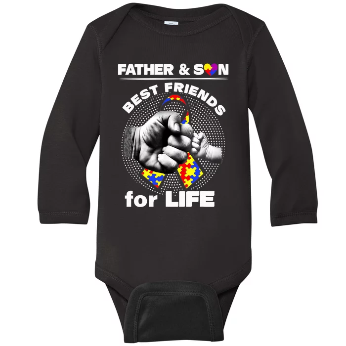 Father And Son Best Friends For Life Ribbon Autism Awareness Baby Long Sleeve Bodysuit