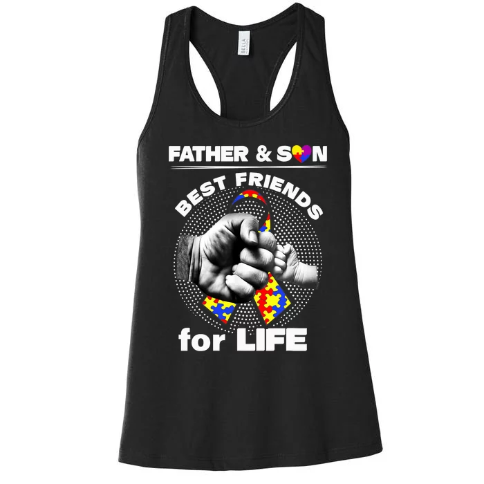 Father And Son Best Friends For Life Ribbon Autism Awareness Women's Racerback Tank