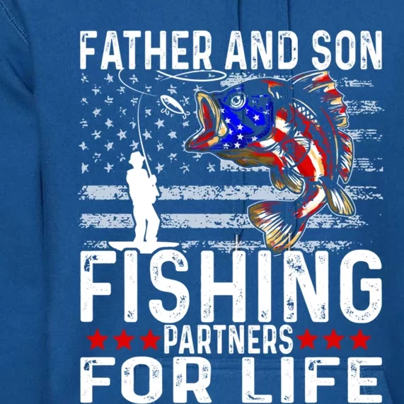 Father And Son Fishing Partners For Life Usa Flag Gift Premium Hoodie