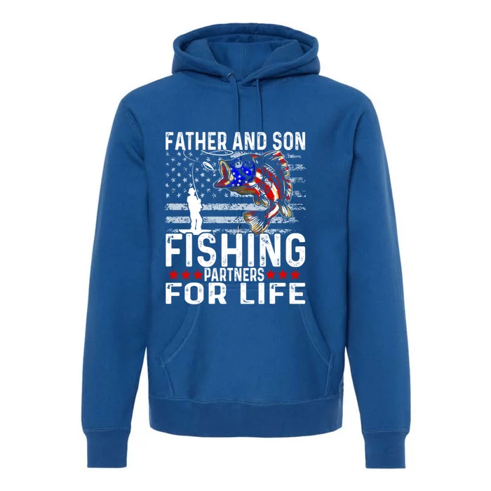 Father And Son Fishing Partners For Life Usa Flag Gift Premium Hoodie